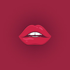 Print of sexy pink lips. Cartoon style. Vector illustration.