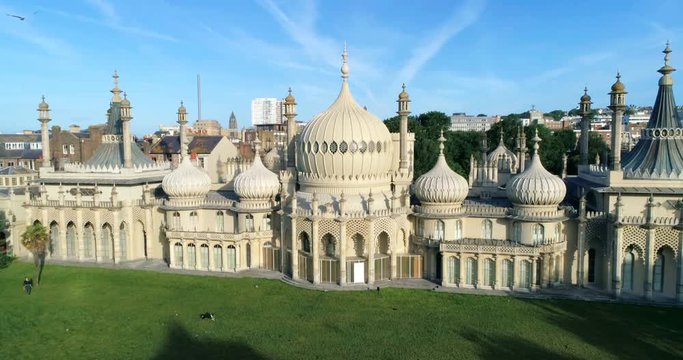 Aerial ascending view of Brighton pavilion, England