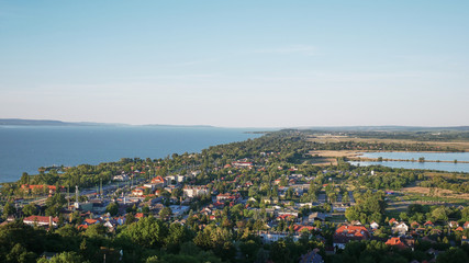 One of Europe's largest lakes - Balaton. Popular tourist tours from many continental countries. Shallow fast warming lake.