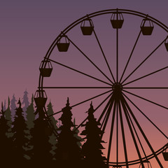 silhouette of Ferris wheel in spuce park on the sunset