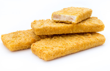Fish fingers on the white background.