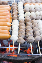 Grilled Meatballs , Grilled ball on charcoal fire