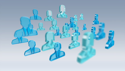 Fototapeta na wymiar 3D rendering group of icon blue people