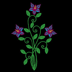 Embroidery stitches imitation folk flower with green leaf