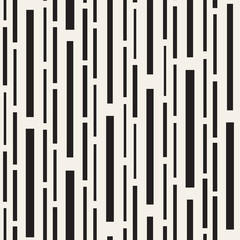 Black and White Irregular Dashed Lines Pattern. Modern Abstract Vector Seamless Background. Chaotic Rectangle Stripes Mosaic