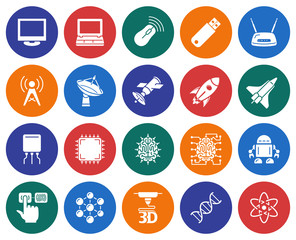Collection of round icons: High technology