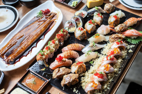sushi set Japanese food in resturant 