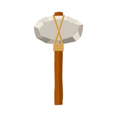 Stone hammer or axe isolated on white background. Ancient tool and weapon in flat style. Vector illustration.