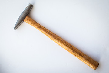 isolate vintage hammer tool, old carpenter tool on the white background 