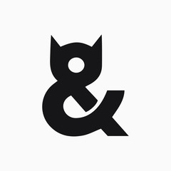 Ampersand stylized cat on white background. Vector illustration.