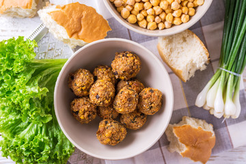 Falafel and chickpea. Jewish Cuisine. Horizontal view