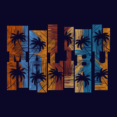 Malibu typography poster. Concept in vintage style for print production. T-shirt fashion Design.