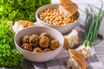 Falafel and chickpea. Jewish Cuisine. Horizontal view