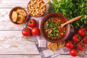 Soup Harira with figs. Ramadan food. Traditional Jewish cuisine