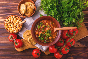 Soup Harira with figs. Ramadan food. Traditional Jewish cuisine