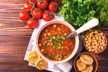 Soup Harira with figs. Ramadan food. Traditional Jewish cuisine