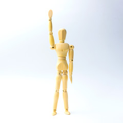 Wooden figure doll with hands up for volunteer business concept