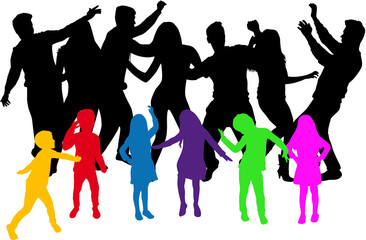 Dancing people silhouettes. Family silhouettes.