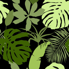 Seamless pattern, green tropical leaves 