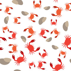 Obraz premium Seamless background in minimalistic style with crabs. Vector template for gift, wrapping or packing paper.