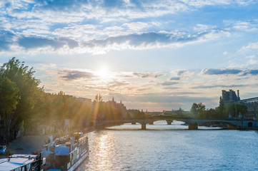 Beautiful lovely sunset in Paris, France