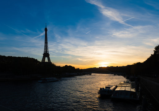 Beautiful lovely sunset in Paris, France