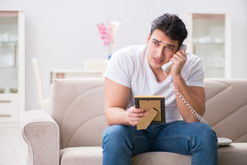 Young man in sad saint valentine concept