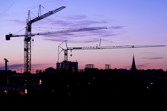 Crane on a construction site at night