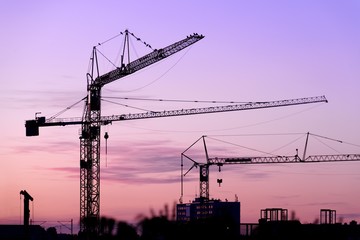 Crane on a construction site at night