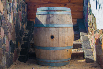 Wine barrel with hole.