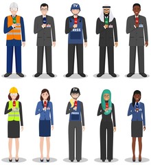 Journalistic concept. Set of different detailed illustration of reporters and journalists in flat style on white background. Different nationalities and dress styles. Vector illustration.