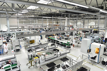 Factory for assembly of electronic components - obrazy, fototapety, plakaty