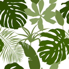 Seamless pattern, green tropical leaves