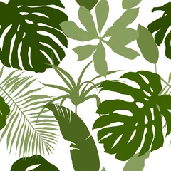 Foto op Plexiglas Monstera Seamless pattern, green tropical leaves
