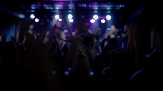 Footage of a crowd partying at a rock concert or dj party 
