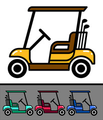 Set of nice golf cart with clubs Flat vector design isolated on white background