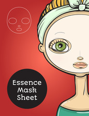 Essence mask sheet package design, cartoon beauty woman