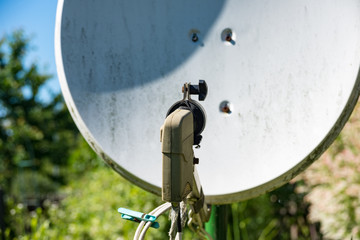 Old satellite dish standing in a garden