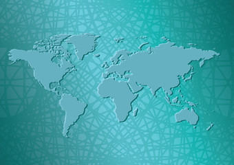 light green vector background with map of the world and knitted lines