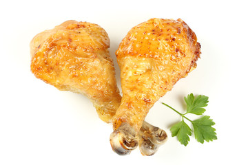 Grilled chicken leg isolated on white background