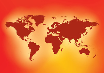 Fototapeta na wymiar bright red background with dark red map of the world - vector