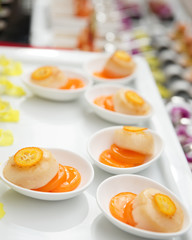 Fried scallops with orange jam