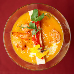 Pumpkin soup in martini glass