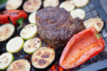 Rib eye steak with vegetables