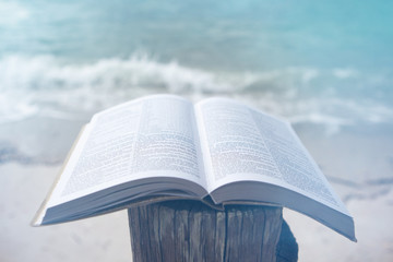 Bible on the Beach with Copy Space