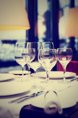 Place setting in a restaurant, toned