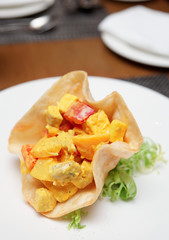 Chicken, pineapple and curry appetizer