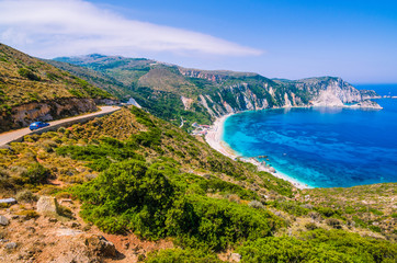Road to Myrtos Bay and Beach on Kefalonia Island, Greece
