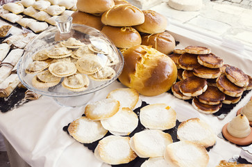 Portuguese Pastries, Bread, and Sweets on Table at Market