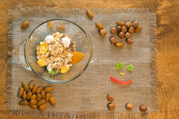 Muesli and nuts mix with milk or yogurt and get a healthy Breakfast.